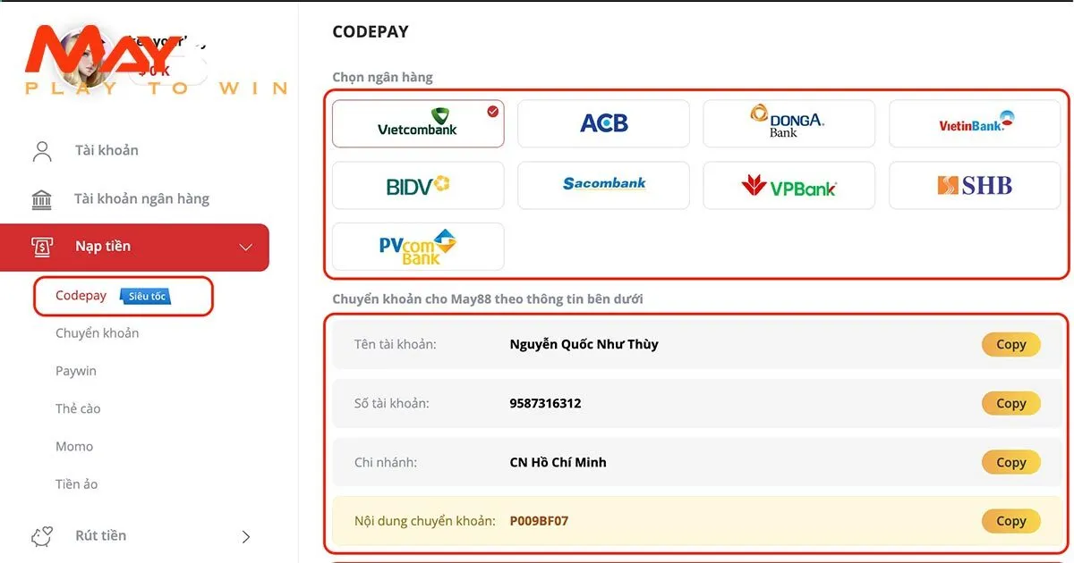Cách thức nạp tiền May88 chuẩn nhất